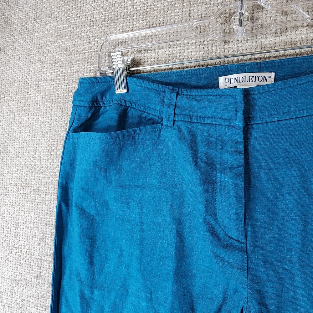 Pendleton Linen Blend Wide Leg Pants Womens 12 Turquoise Zip Button NWT - Picture 2 of 14